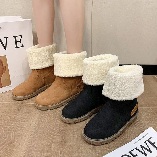 

boots ladies fur winter warm snow ankle wool comfortable casual women's 2021, Black