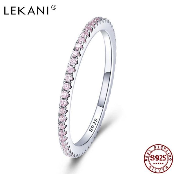 

cluster rings lekani 925 sterling silver fully pink crystal wedding female for women classic simple geometric fine jewelry 2021, Golden;silver