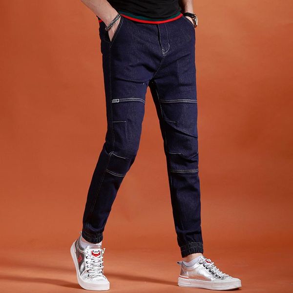 

fashion spliced jeans men 2021 summer blue denim pencil pants men's