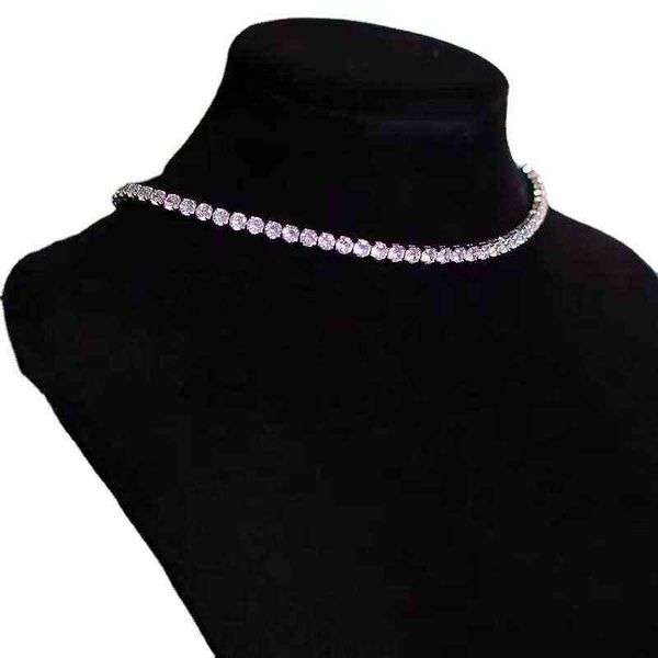 

jinxi jewelry trendy cool necklace 5mm square diamond necklace collarbone chain zircon feminine light luxury neck, Silver