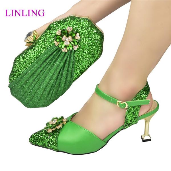 

dress shoes style party and bag set green african accessories applique matching nigerian female bags, Black
