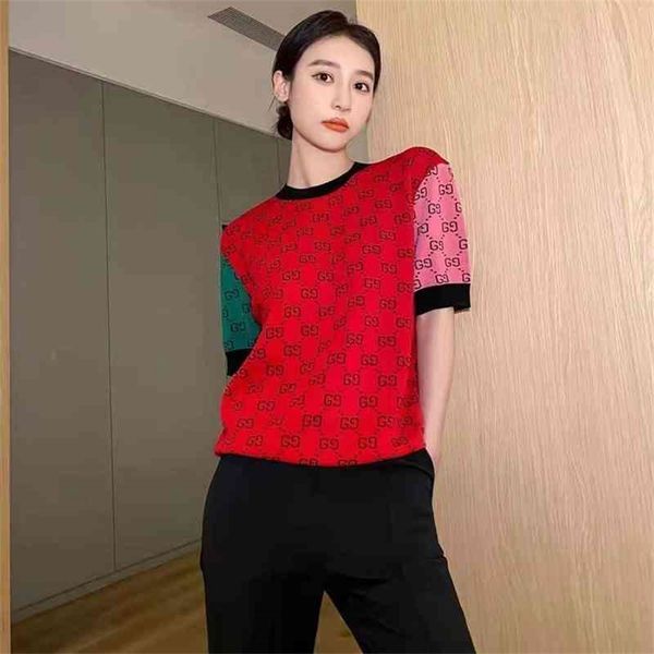 

new color matching jacquard thin ice silk t-shirt, White;black