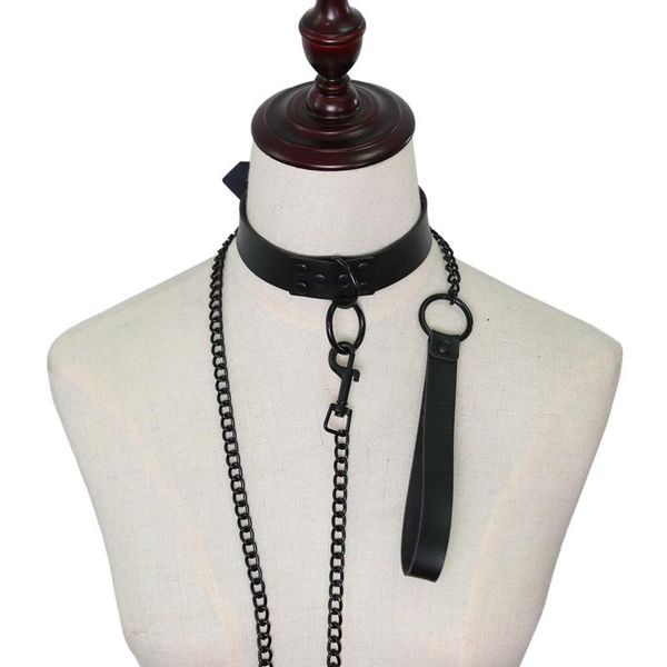 Chokers Schwarz Sexy Niet Alternative Metall Slave PU Leder Kragen Traktion Seil Kette Bondage Sex Spielzeug Für Choker Halskette