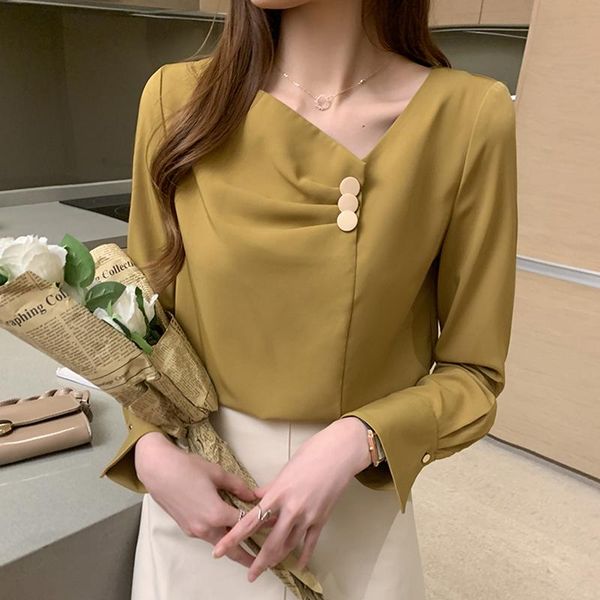 

women's blouses & shirts blusa autumn long sleeve v-neck chiffon blouse shirt women blusas mujer de moda 2021 fashion 16230, White