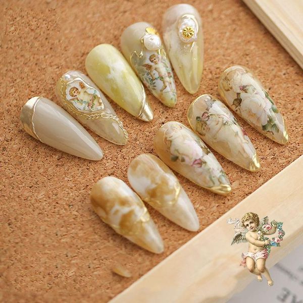

nail art decorations 2021 star paper retro small floral sticker cupid eros angel transfer, Silver;gold