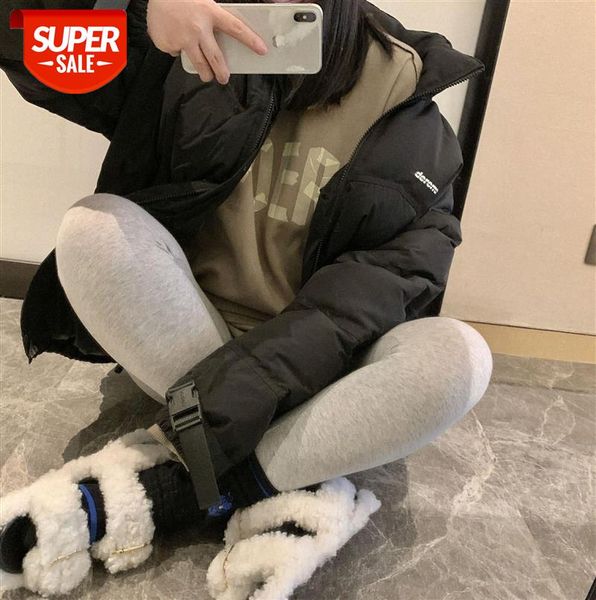 

shou hair ad*er nylon logo patch loose imitation down cotton clothing tide bread black thick coat #qd2m