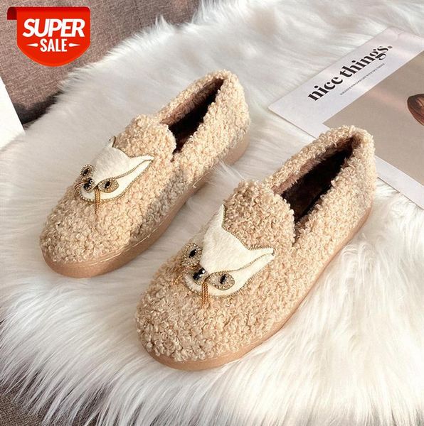 

cute fox head wear wool shoes women's lamb edamame peas lazy single #8h1n