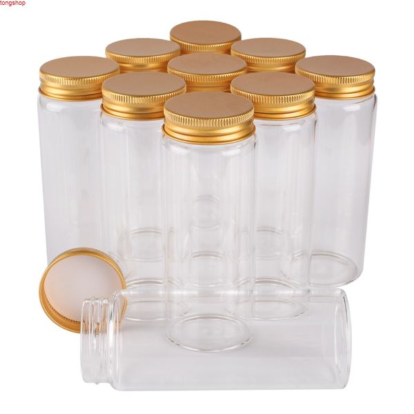 12 peças 150ml 47 * 120 * 34mm frascos de vidro com tampa de alumínio dourada Spice Pill Recipiente Doces frascos frascos para o casamento Giftgoods