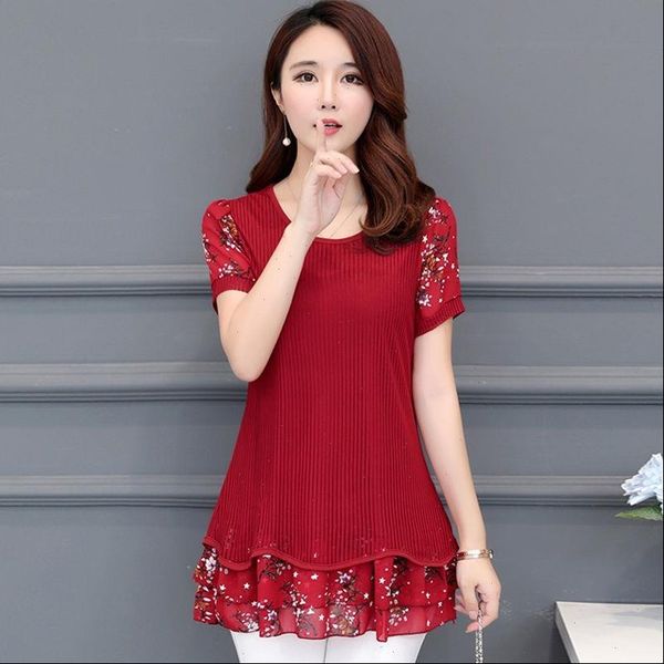 

summer middle aaged fashion womens shirts loose short sleeve elastic casual o neck plus size 4xl shirt w36, White