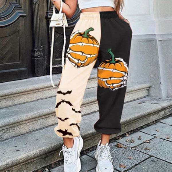 

pumpkin print halloween loose casual harlan pants women sweatpants pockets streetwear autumn chic joggers japanese fashion women's & ca, Black;white