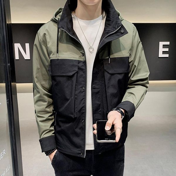 

spring and autumn men's jacket long sleeve fashion casual hooded slim stitching jackets, Black;brown