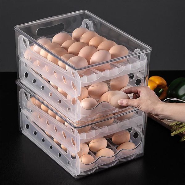 

lattice egg box refrigerator kitchen double layer storage holder care-drawer-type household container bottles & jars