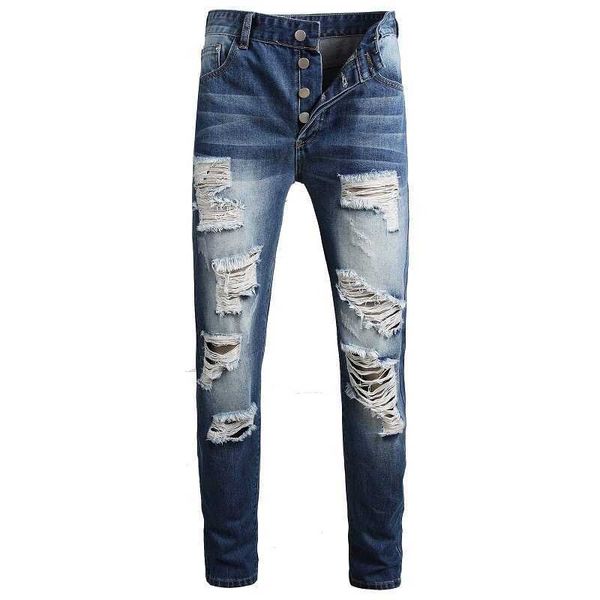

men's slim jeans vintage fashion causal plus size 42 pantalon homme skinny ripped jeans men x0621, Blue
