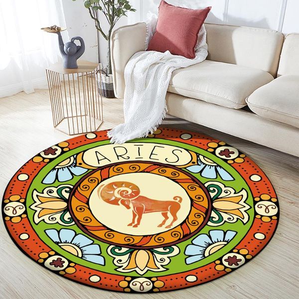 

carpets 12 constellation aries round floor mat 3d flannel anti-slip carpet durable home bedroom living room decoration