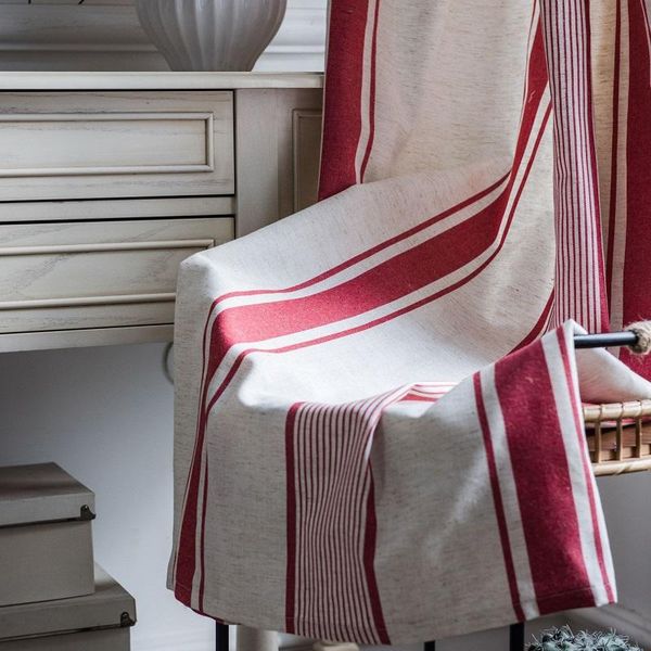 

red blue stripe yarn-dyed american small window for kitchen balcony bedroom curtain semi-blackout 1 piece & drapes