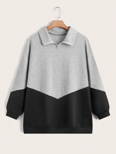 

plus two tone quarter zipper sweatshirt x8v5#, Black