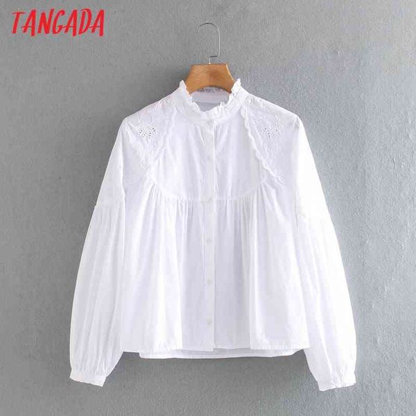 

women vintage embroidery white shirts long sleeve solid elegant office ladies work wear blouses ce698 210416