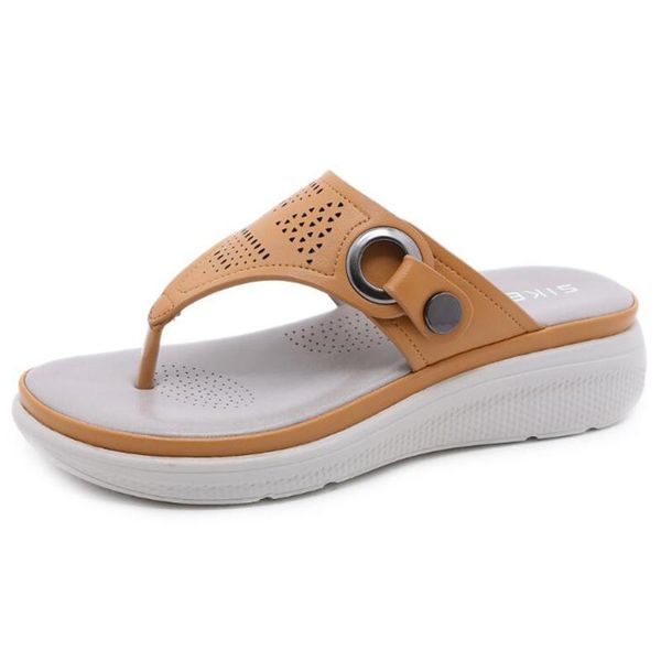 

metal button women slippers summer female flip flops casual ladies wedges beach shoes large size home outdoor sandals cx57, Black