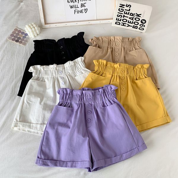 

women's shorts summer casual pocket button curl shorts korean wild elasticated loose wide-leg high waist women mzfw, White;black