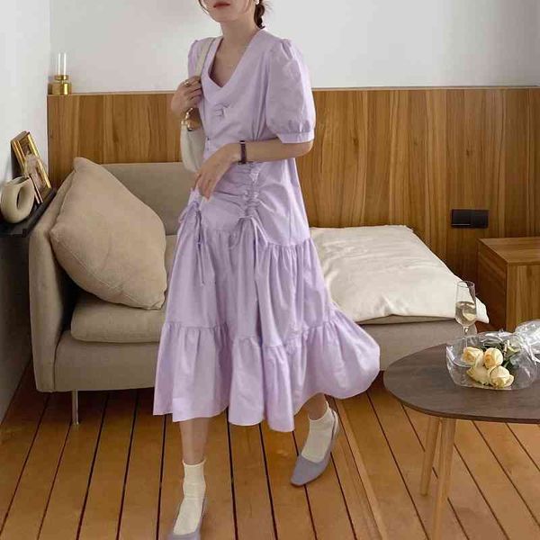 

casual dresses retro light mature temperament v-neck pleated drawstring irregular fishtail waist slimming dress three-color nxbq, Black;gray