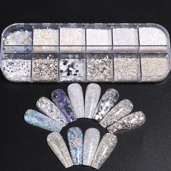

nail glitter mixed color holographic silver nails art sparkly sequins hexagon flakes diy manicure decoration, Silver;gold