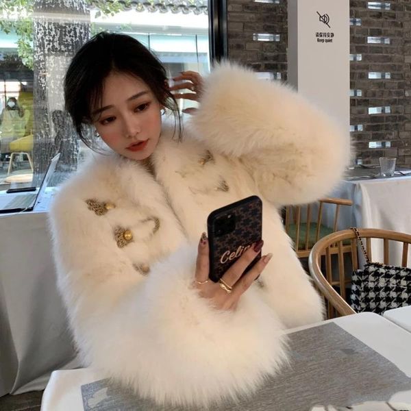 

women's leather & faux 2021 winter celebrity temperament fur one imitation coat warm, Black