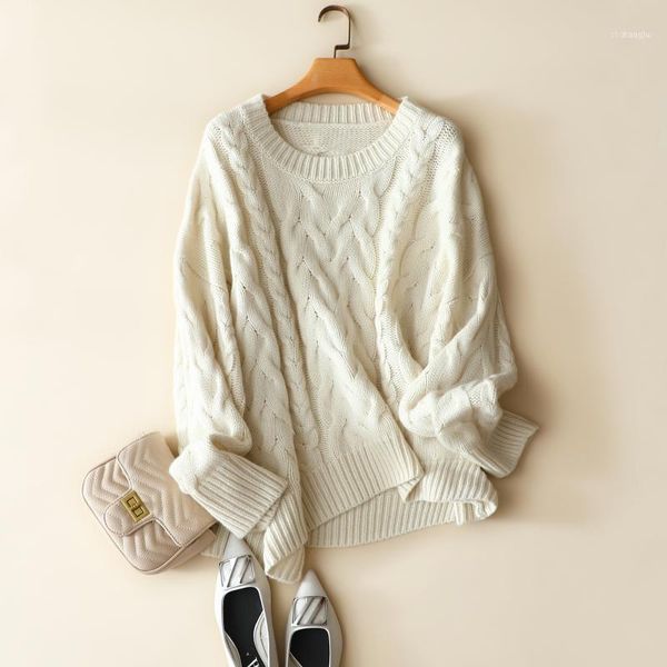 

winter style 8 ply 100% cashmere oversize sweater women cable knitted crew neck thick pullover ladies fashion chic 1, White;black