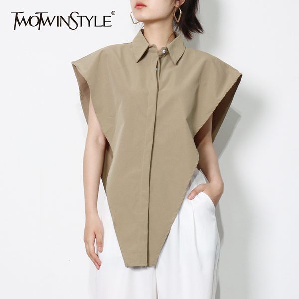 

casual solid shirt for women lapel sleeveless loose minimalist irregular blouse female fashion clothing 210524, White