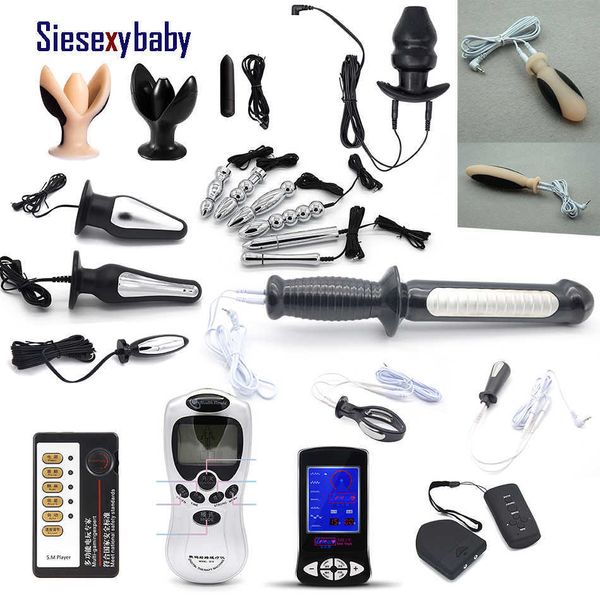 Dois pólos electro choque anal plugue com cable sexo brinquedos elétricos choque plug g massager de spot massager adulto diy tens brinquedos x0728