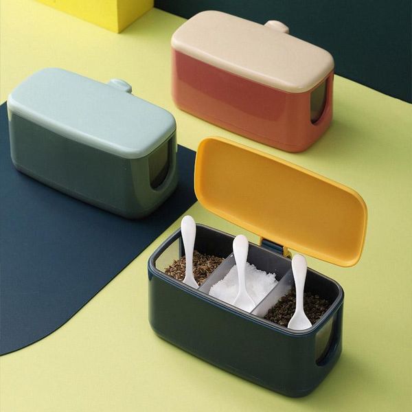 

storage bottles & jars 1/2/3 grids spices seasoning jar kitchen sugar salt bottle spice boxes with spoon pepper box rack supplies
