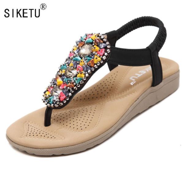 

summer women sandals 2021 shoes bohemia flat ladies 35-41 siketu brand, Black