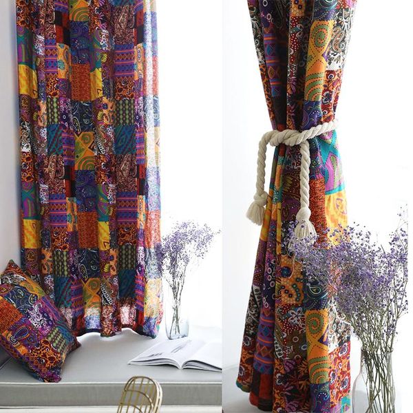 

curtain & drapes retro ethnic style curtainsfor living room study bedroom bay windows cotton linen curtains half blackout