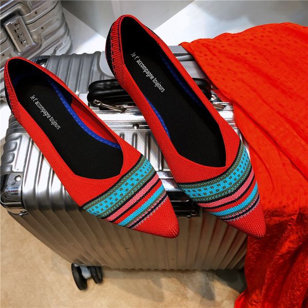 

official website 70% off outlet 2021women's flat shoes ballet breathable knit pointed moccasin mixed color women's soft women zapa, Black