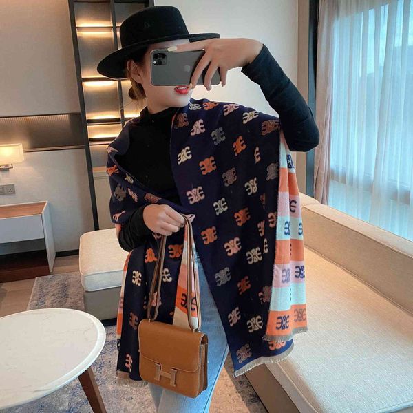 

70% off design 2021 elegant imitation cashmere scarf women's air conditioning shawl dual-purpose autumn warm and versatile bib, Blue;gray