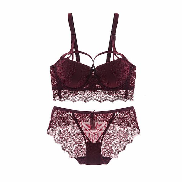 

bra set three breasted lace women's gathering underwear 28890, Red;black