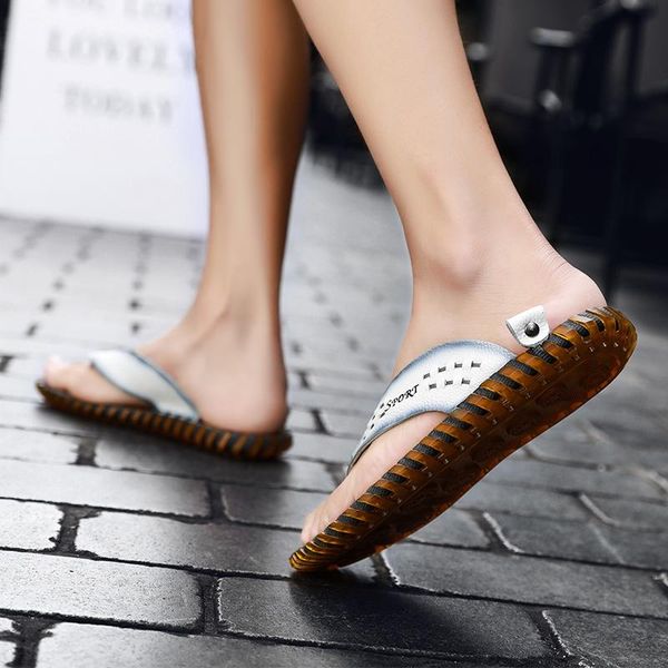 

slippers sandalia masculina couro sandalias hombre cuero sandale homme playa masculino shoes men sandals sandali uomo piel, Black