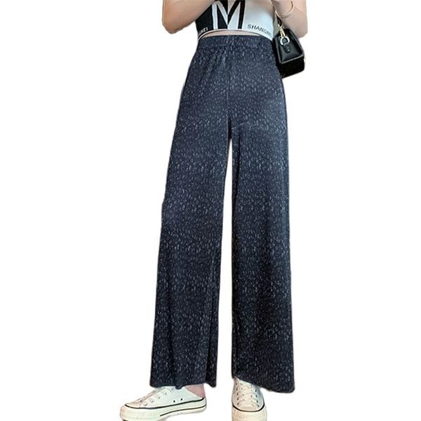 

loose wide-leg high-waist women's pants elastic waist straight-leg summer korean fashion clothing 210520, Black;white