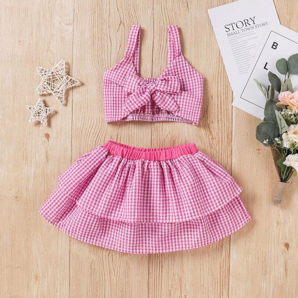 

fashion clothes set infant baby girls bowknot plaid print boob tube tiered skirts outfits kids 2021 sale clothing sets, White