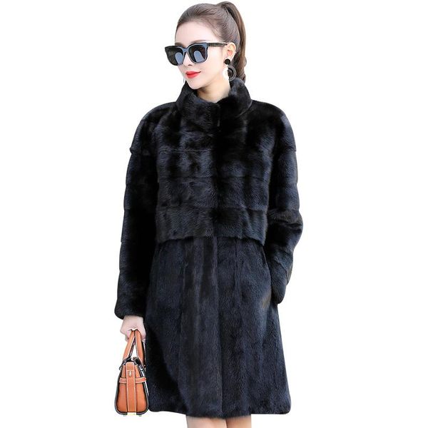 

women's fur & faux 2021 winter women real natural mink coat long, Black