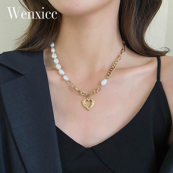 

pendant necklaces gothic stainless steel heart shaped pearl necklace for women,luxury personalized titanium sweater chain 2021, Silver