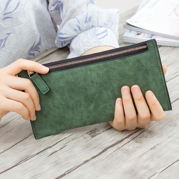 

wallets 2021 designer zipper women leather slim long wallet female purse clutch thin wristlet phone coin holder solid, Red;black