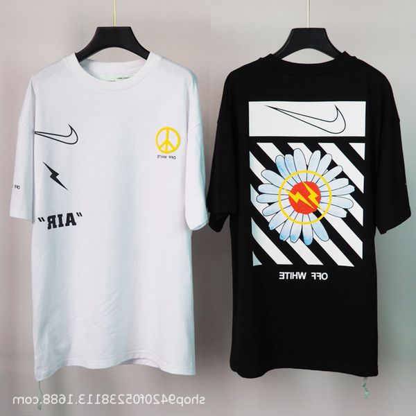 

2021 summer new off co branded ow arrow graffiti deconstructs men's and women's short sleeve daisy t-shirt, White;black