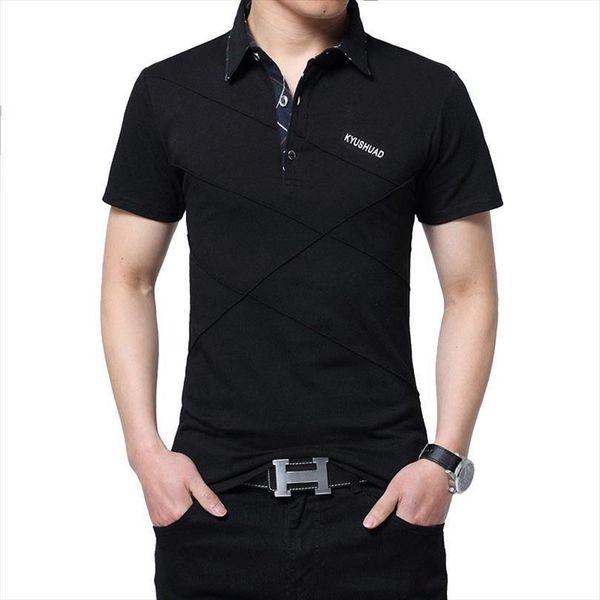 

shirts male short sleeve mens polos 4xl 5xl summer solid cotton slim fat casual lapel men brand clothing tees af709, White;black
