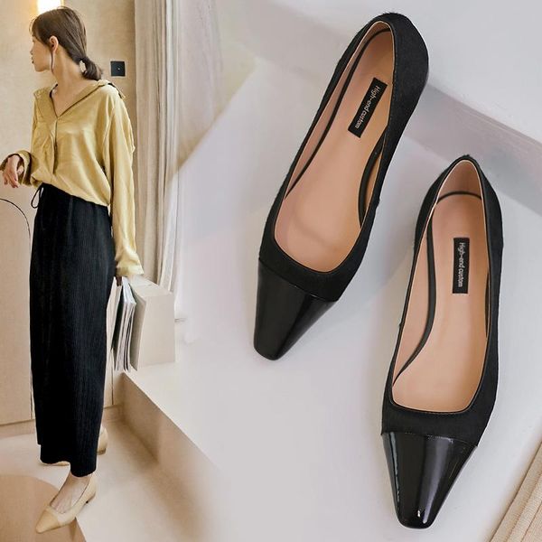 

dress shoes ins women pumps natural leather 22-24.5cm ladies internet celebrity single horse hair + cow patent stitching, Black
