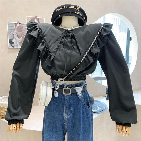 

women's blouses & shirts niche design clothing 2021 autumn puff sleeve ruffle long doll collar shirt, White
