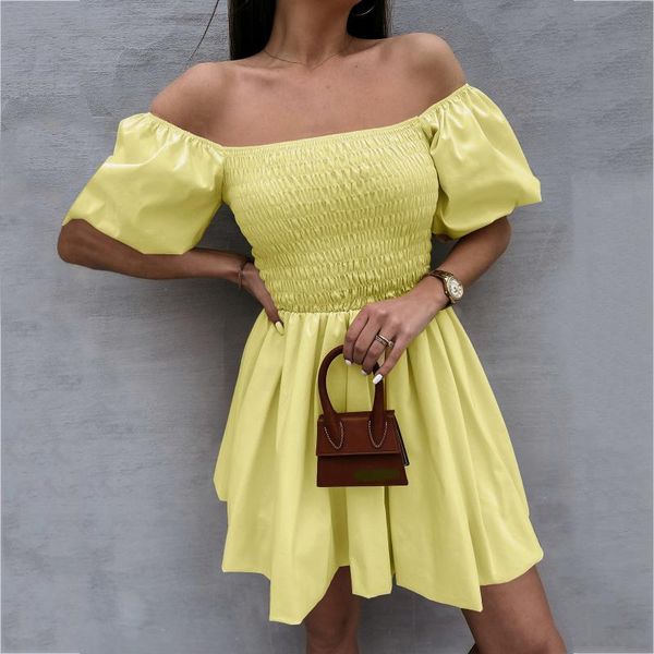 

casual dresses solid color tube mini dress women's off the shoulder short puff sleeve 2021 vestido de mujer #g2, Black;gray