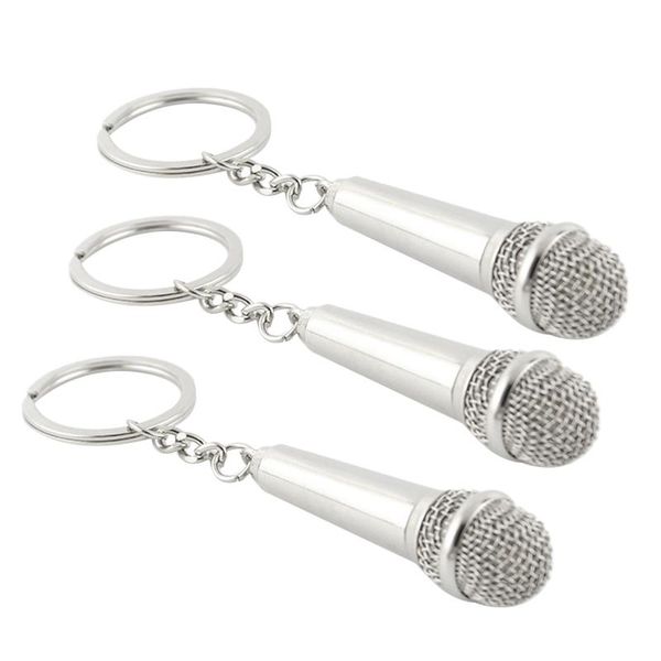 

keychains 3 pcs metal keychain creative music gifts key chain ring microphone fashion, Silver