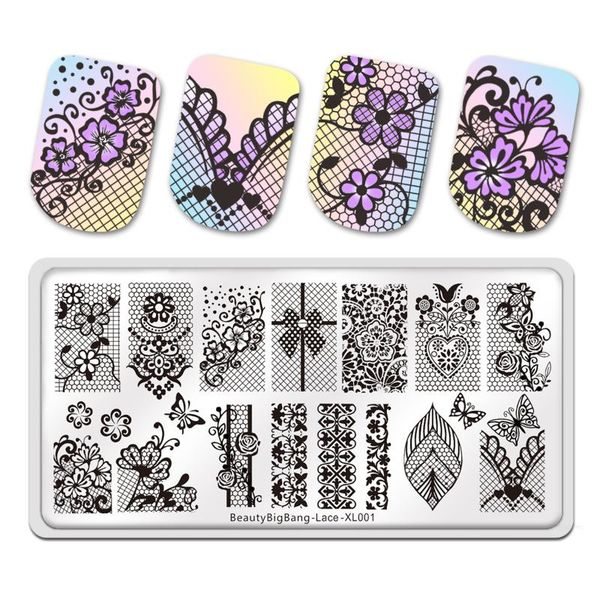

nail art templates beautybigbang lace theme stamping plate diy rectangle decoration image template, White