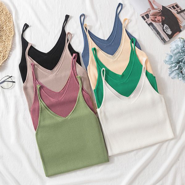 

women's knit camisole shorts summer with v-neck ice silk bottoming shirt and for the outer wear camis 210420, White