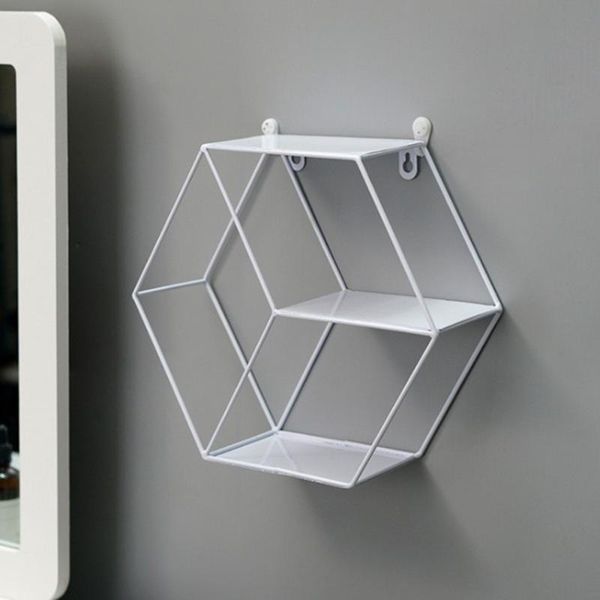 

other home decor upgrade hexagonal wrought iron wall shelf nordic style hanging easy to installion storage supplies